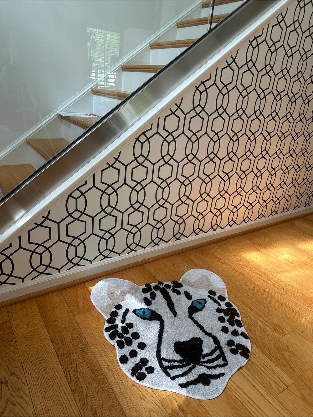 Viral TikTok Snow Leopard Tufted Bath Mat Accent Rug Blue Eyes Animal Shaped